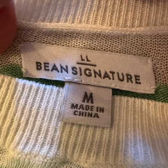 L.L. Bean Mint and White Striped Scoop Neck Sweater - Picture 3 of 8